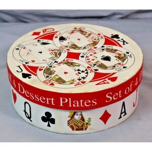 Playing Cards Poker Casino Theme Dessert Plates Set of 4 Ceramic Dishes White